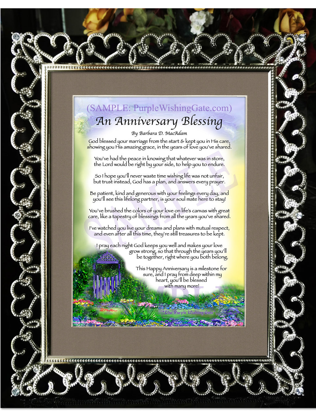 An Anniversary Blessing: Purple Wishing Gate / 8x10 / 8x10 Crystal-Silver Hearts
