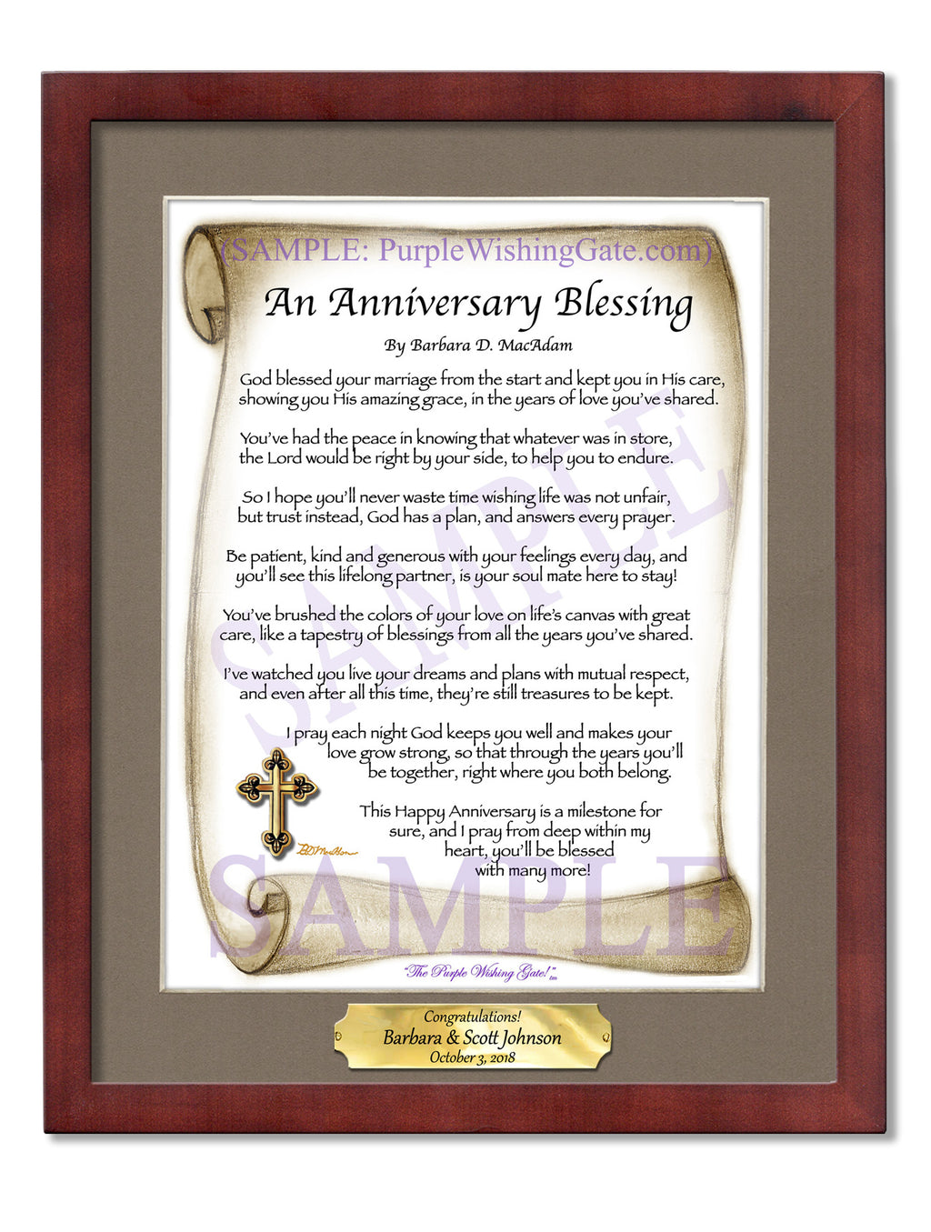 An Anniversary Blessing: Sepia Scroll / 8x10 w/Nameplate / 8x10 Classic Walnut
