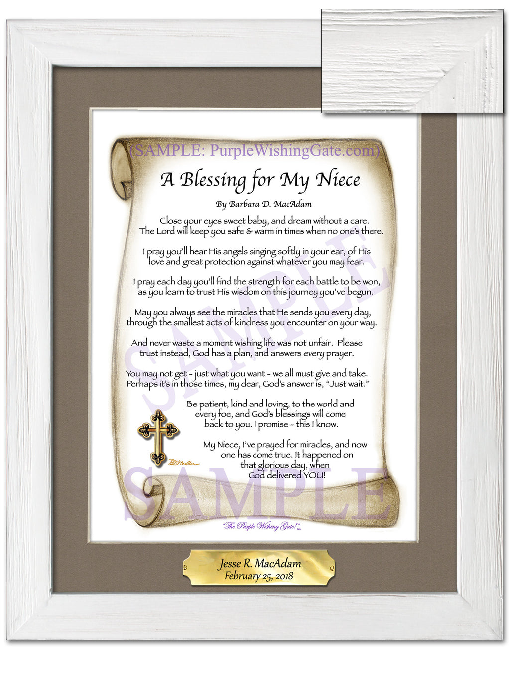 A Blessing for My Niece (baby): Sepia Scroll / 8x10 w/Nameplate / 8x10 White Wash
