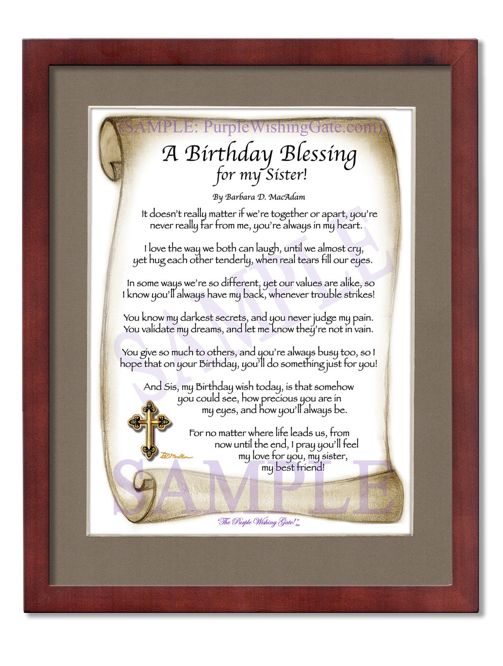 A Birthday Blessing for my Sister: Sepia Scroll / 8x10 / 8x10 Classic Walnut
