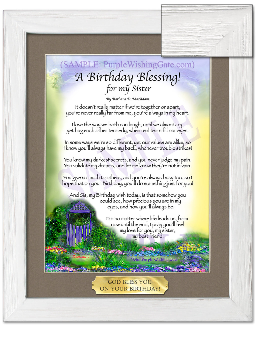 A Birthday Blessing for my Sister: Purple Wishing Gate / 8x10 w/Nameplate / 8x10 White Wash
