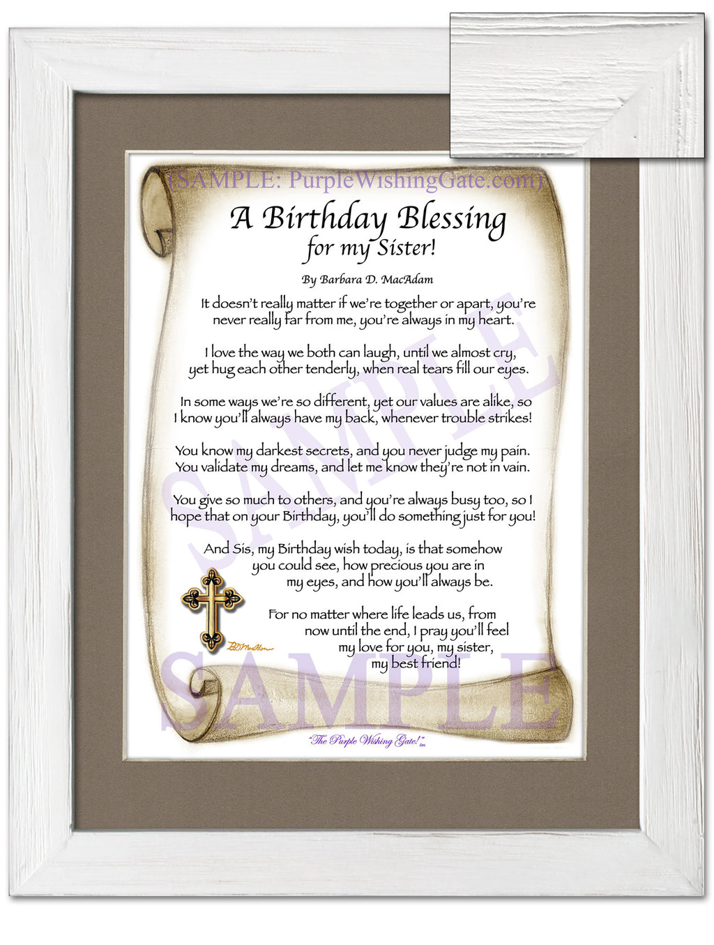 A Birthday Blessing for my Sister: Sepia Scroll / 8x10 / 8x10 White Wash
