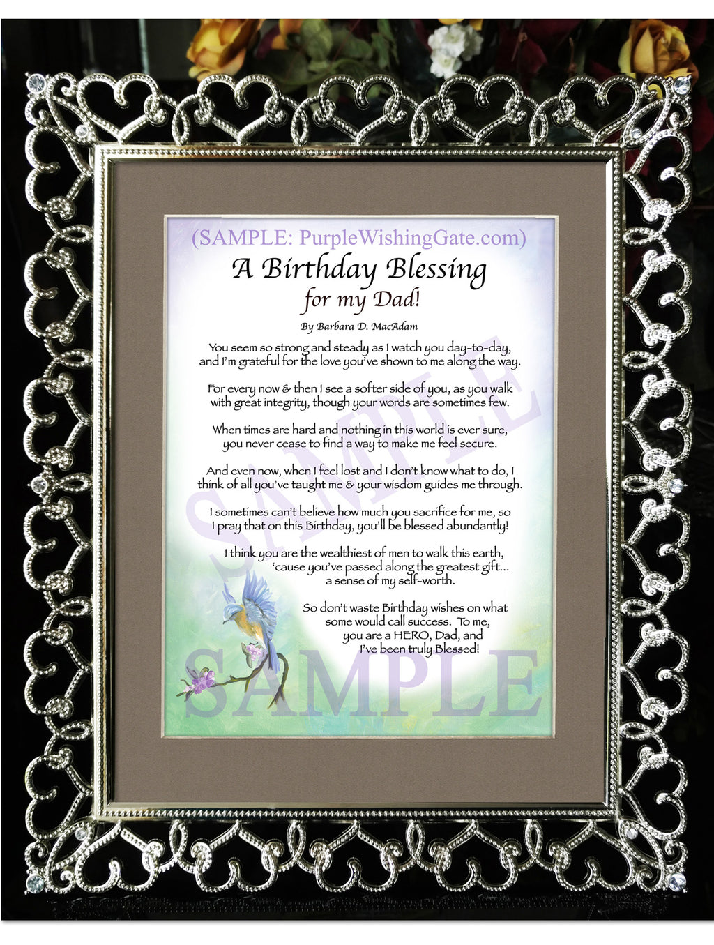 A Birthday Blessing for my Dad: Bluebird / 8x10 / 8x10 Crystal-Silver Hearts
