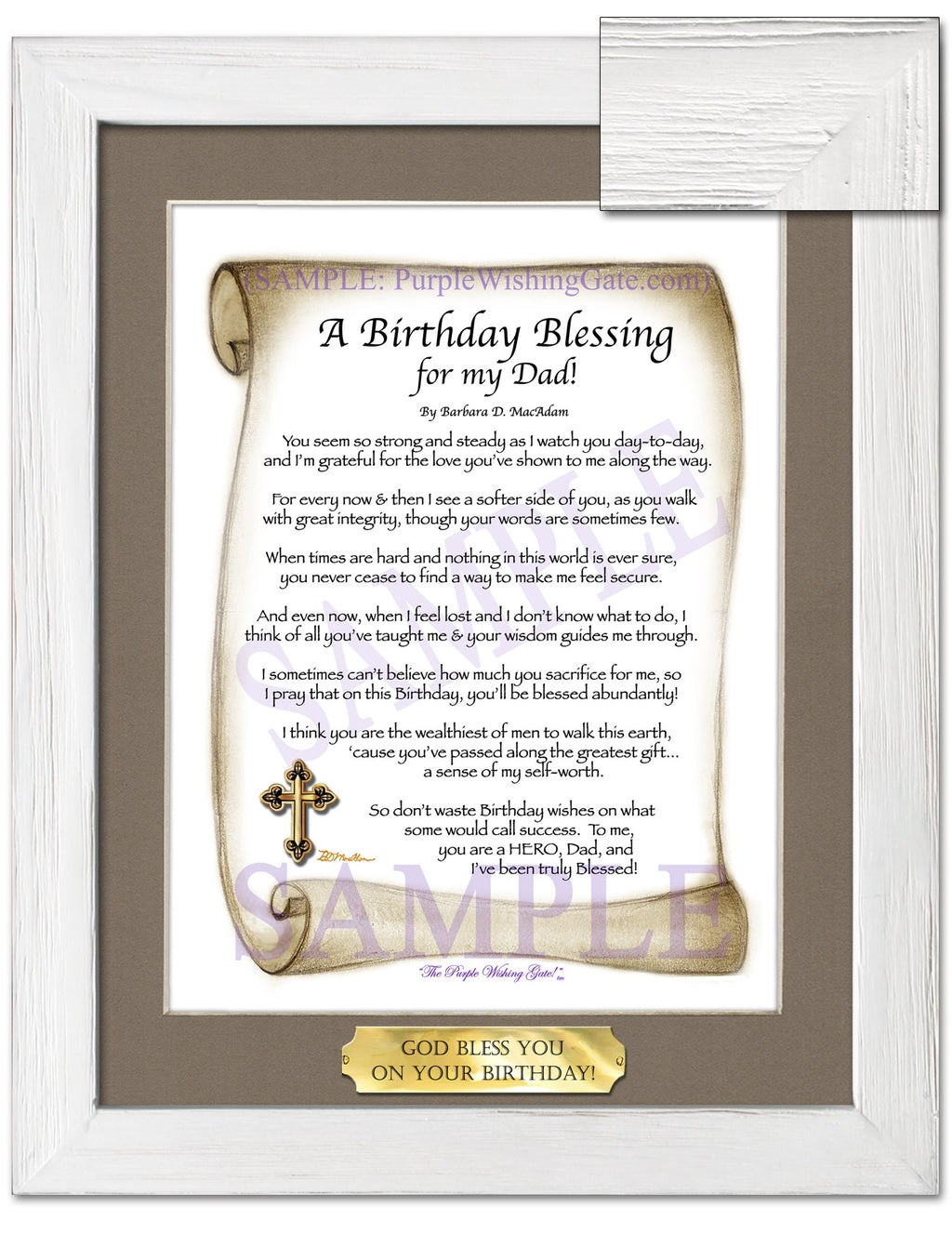 A Birthday Blessing for my Dad: Sepia Scroll / 8x10 w/Nameplate / 8x10 White Wash
