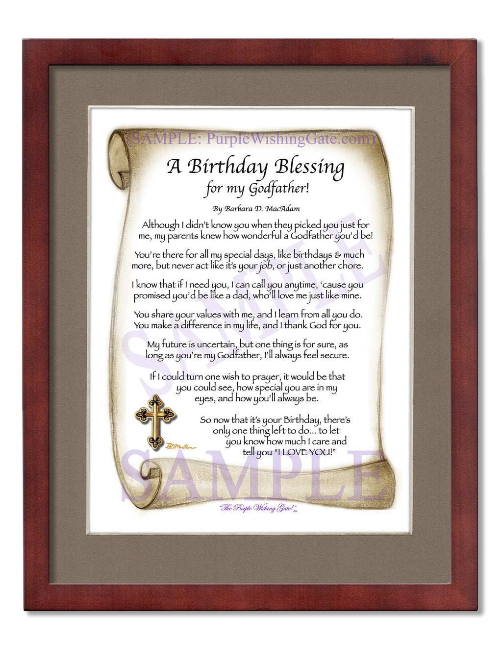 A Birthday Blessing for my Godfather: Sepia Scroll / 8x10 / 8x10 Classic Walnut
