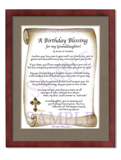 Granddaughters Birthday Gift: Framed Blessing | PurpleWishingGate.com