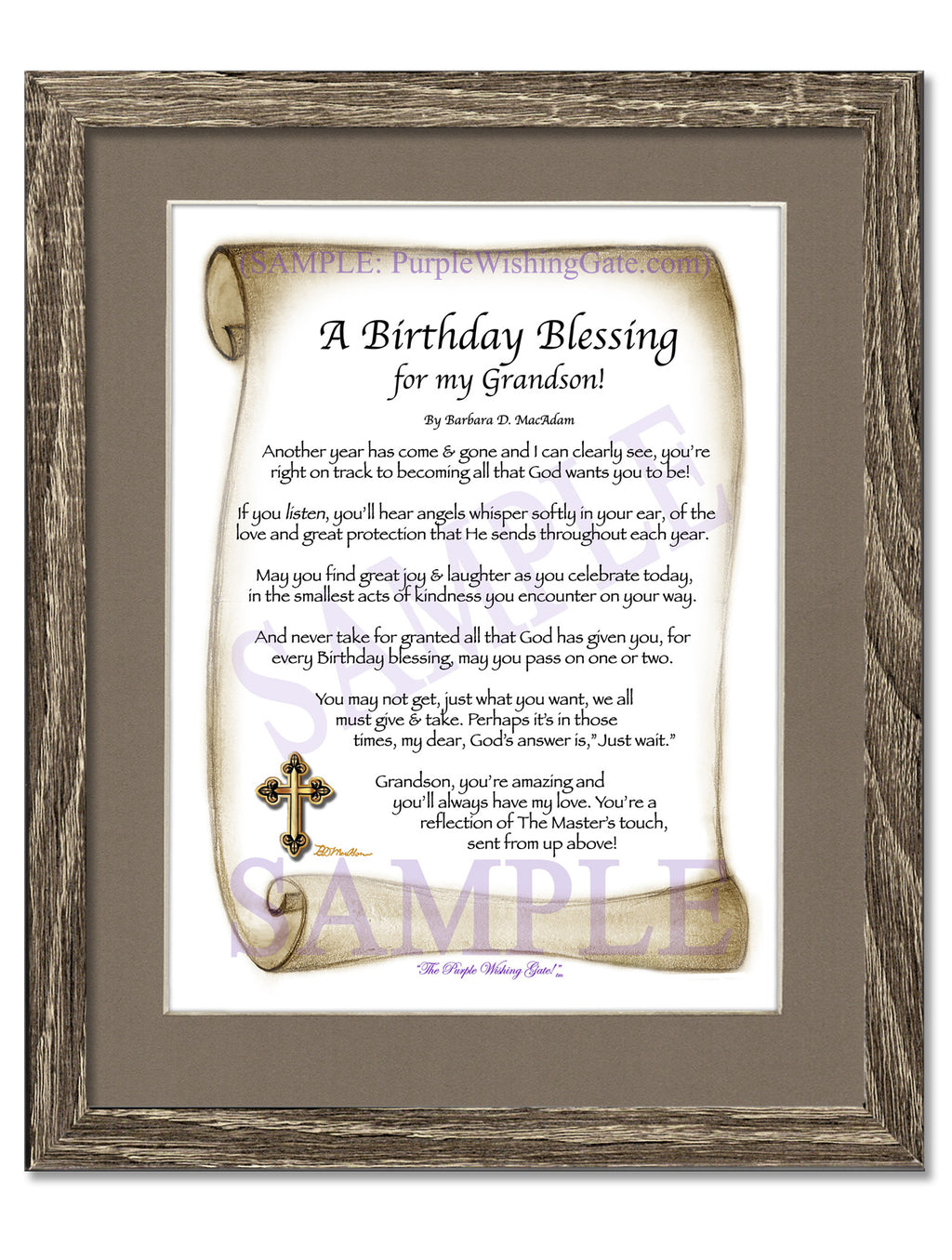 A Birthday Blessing for my Grandson: Sepia Scroll / 8x10 / 8x10 Birchwood
