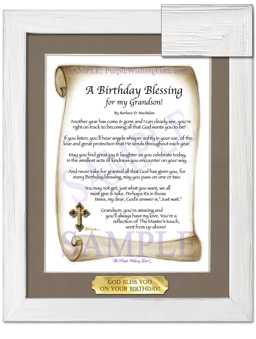A Birthday Blessing for my Grandson: Sepia Scroll / 8x10 w/Nameplate / 8x10 White Wash
