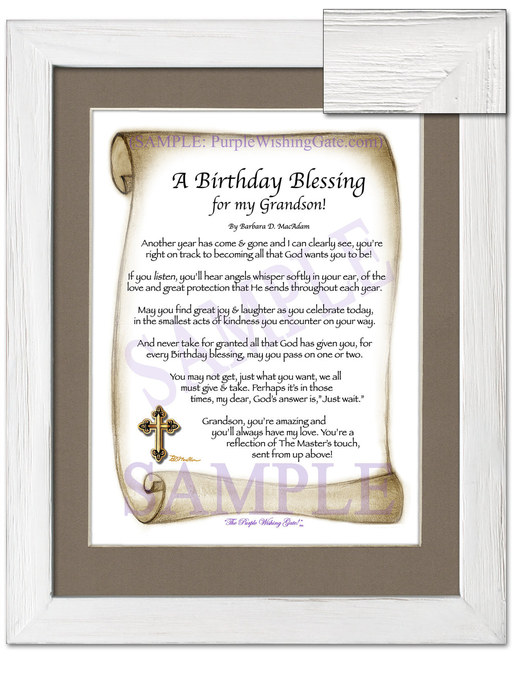 A Birthday Blessing for my Grandson: Sepia Scroll / 8x10 / 8x10 White Wash
