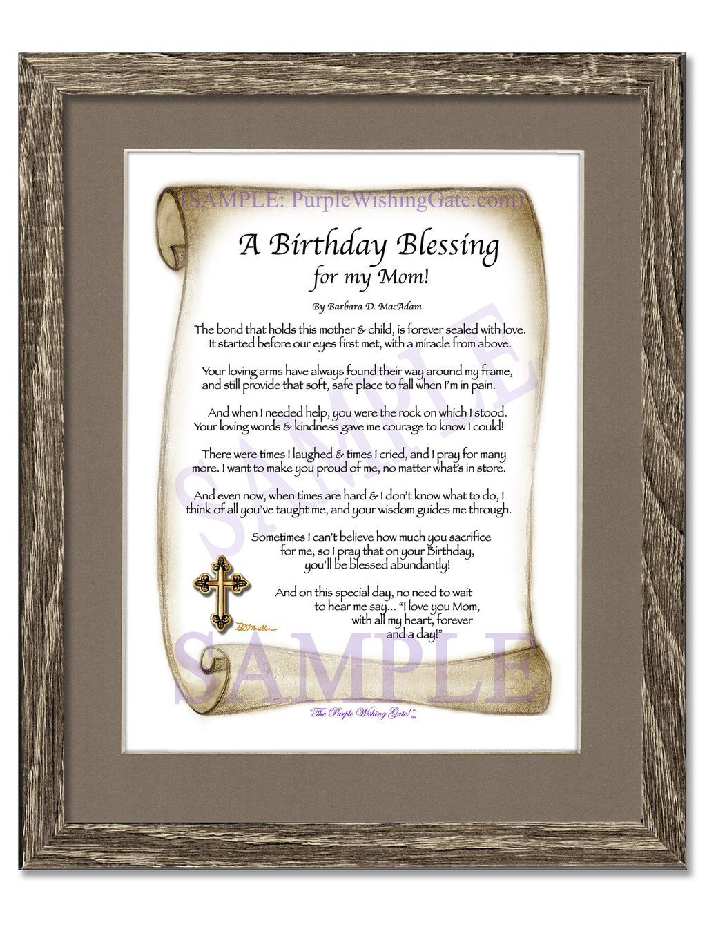 A Birthday Blessing for my Mom: Sepia Scroll / 8x10 / 8x10 Birchwood
