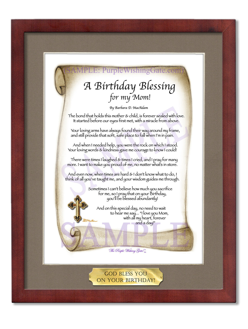 A Birthday Blessing for my Mom: Sepia Scroll / 8x10 w/Nameplate / 8x10 Classic Walnut
