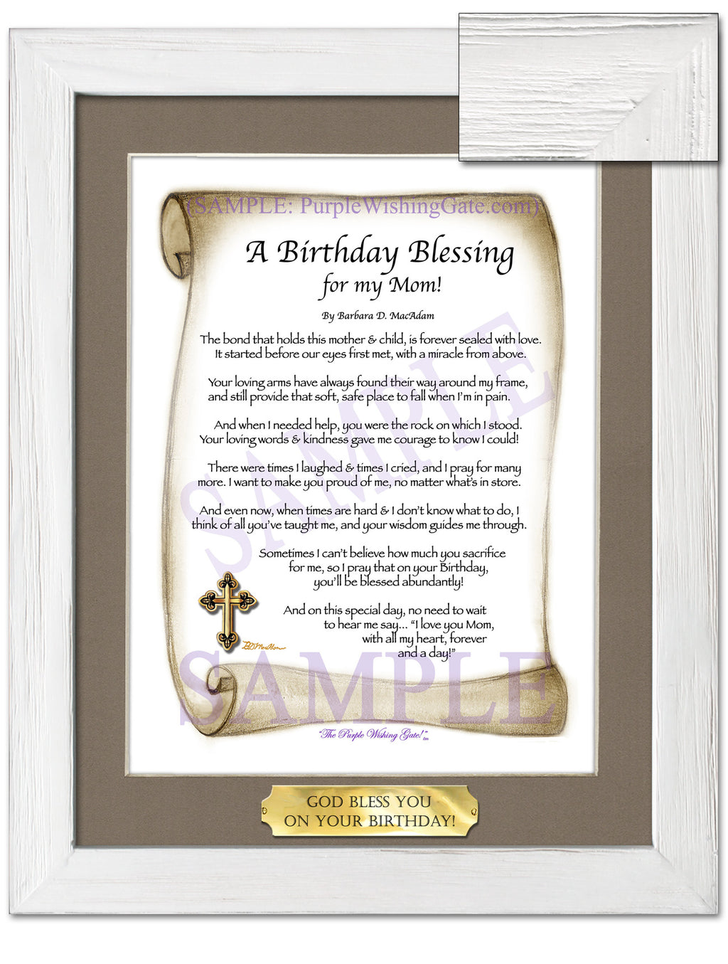 A Birthday Blessing for my Mom: Sepia Scroll / 8x10 w/Nameplate / 8x10 White Wash
