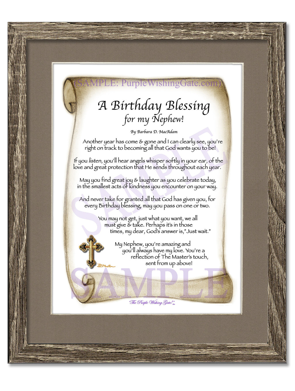 A Birthday Blessing for my Nephew: Sepia Scroll / 8x10 / 8x10 Birchwood
