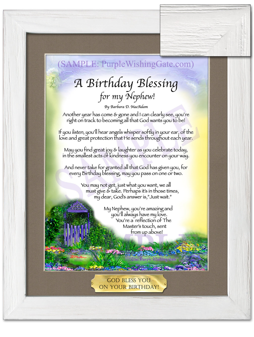 A Birthday Blessing for my Nephew: Purple Wishing Gate / 8x10 w/Nameplate / 8x10 White Wash
