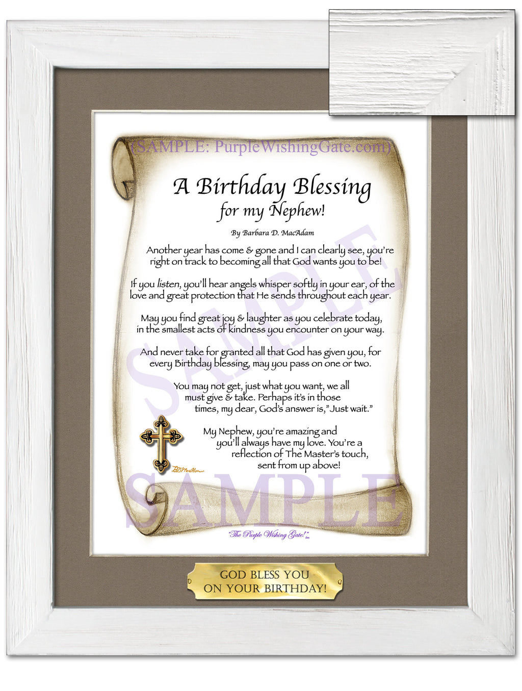 A Birthday Blessing for my Nephew: Sepia Scroll / 8x10 w/Nameplate / 8x10 White Wash
