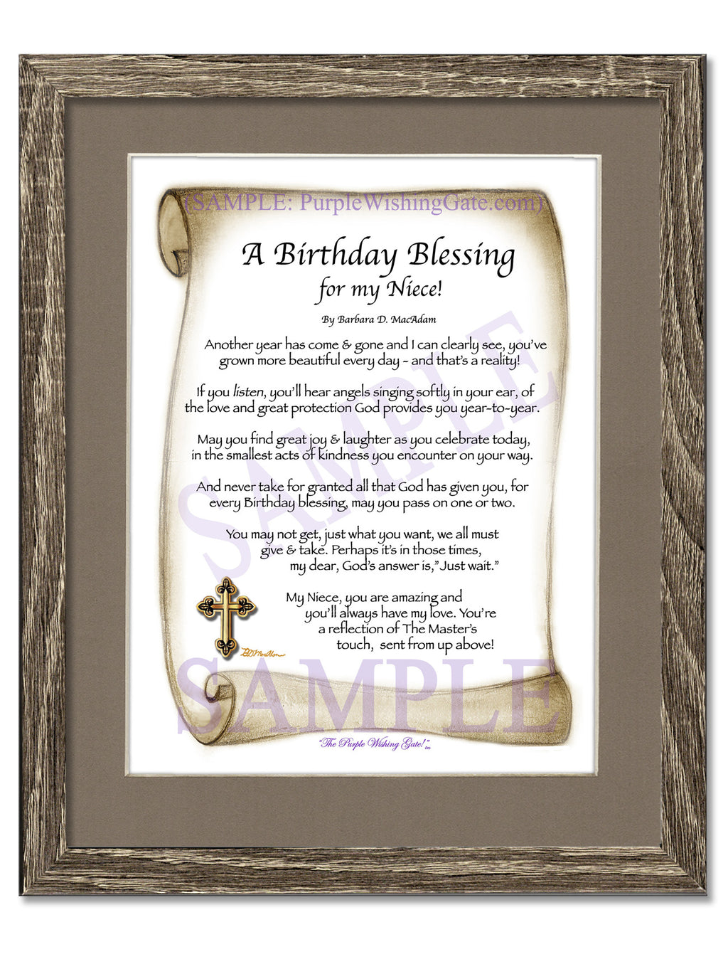 A Birthday Blessing for my Niece: Sepia Scroll / 8x10 / 8x10 Birchwood
