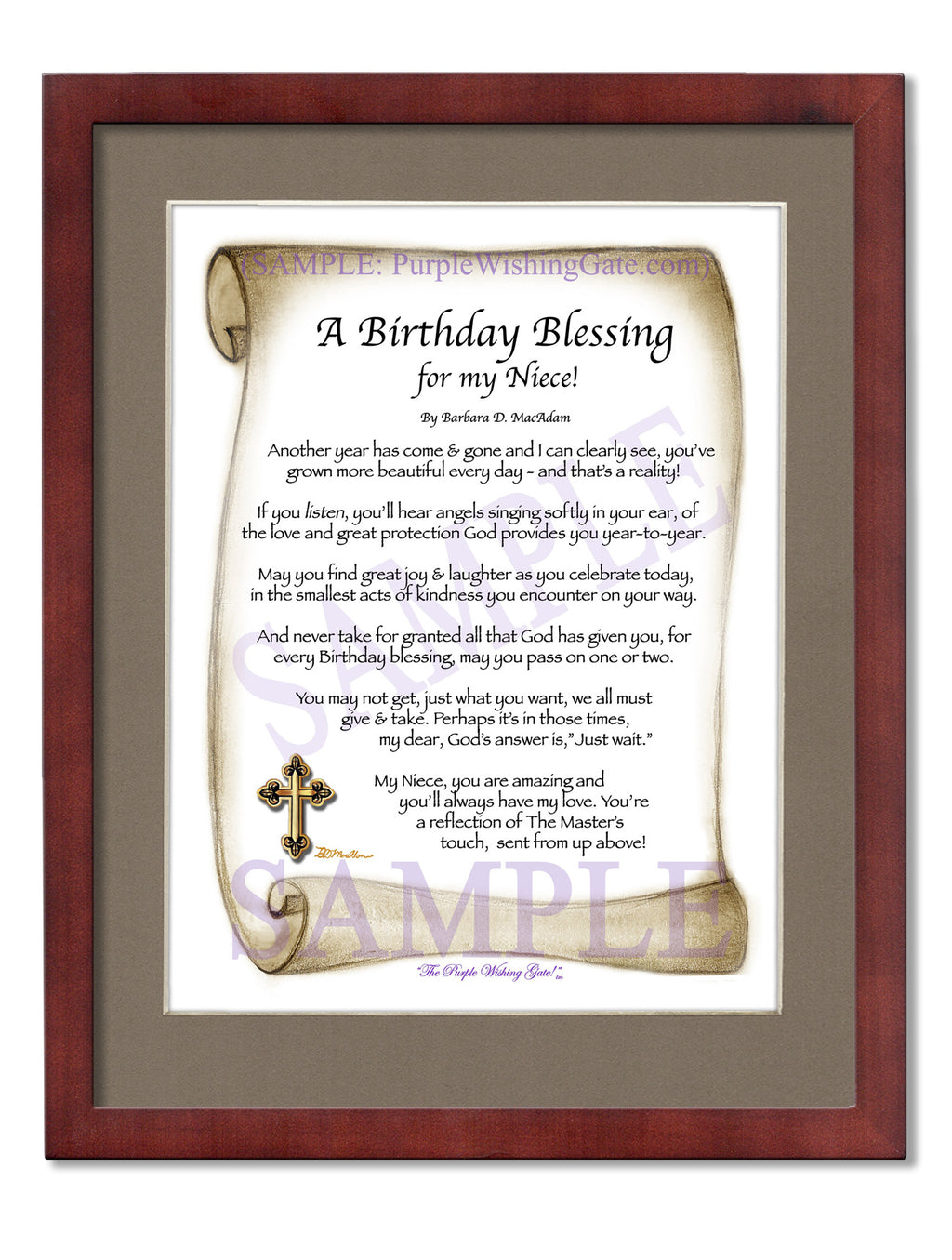 A Birthday Blessing for my Niece: Sepia Scroll / 8x10 / 8x10 Classic Walnut
