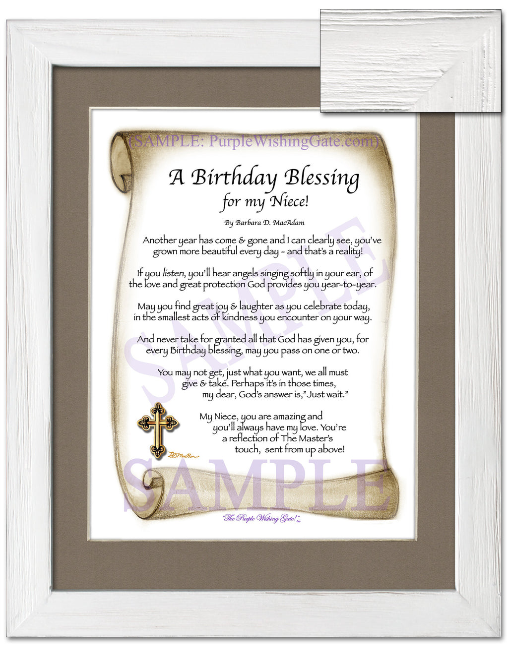 A Birthday Blessing for my Niece: Sepia Scroll / 8x10 / 8x10 White Wash
