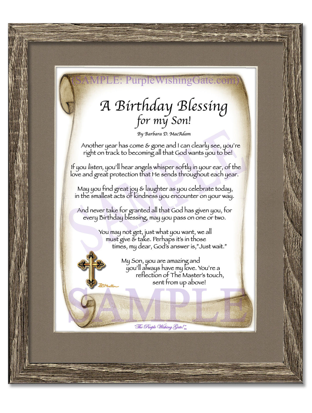 A Birthday Blessing for my Son: Sepia Scroll / 8x10 / 8x10 Birchwood
