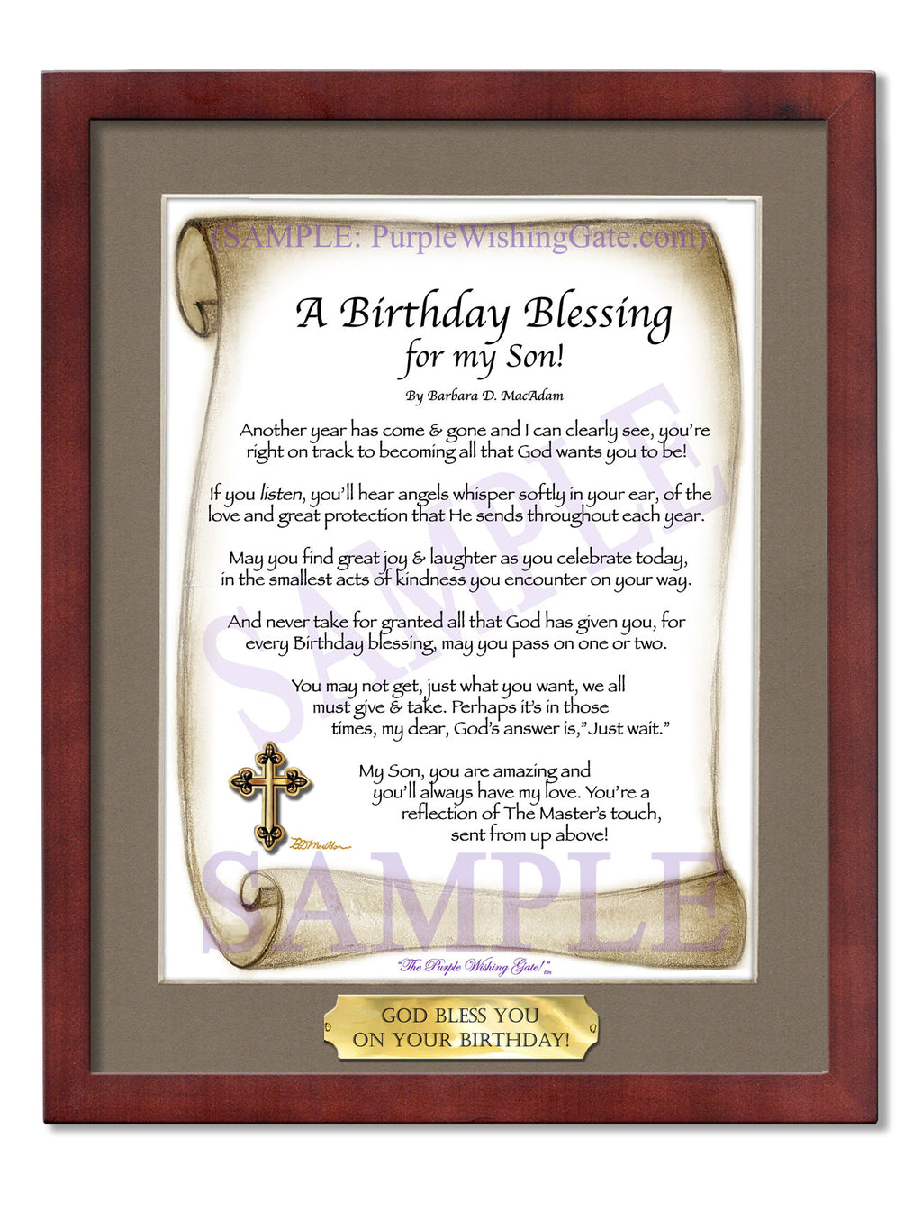 A Birthday Blessing for my Son: Sepia Scroll / 8x10 w/Nameplate / 8x10 Classic Walnut
