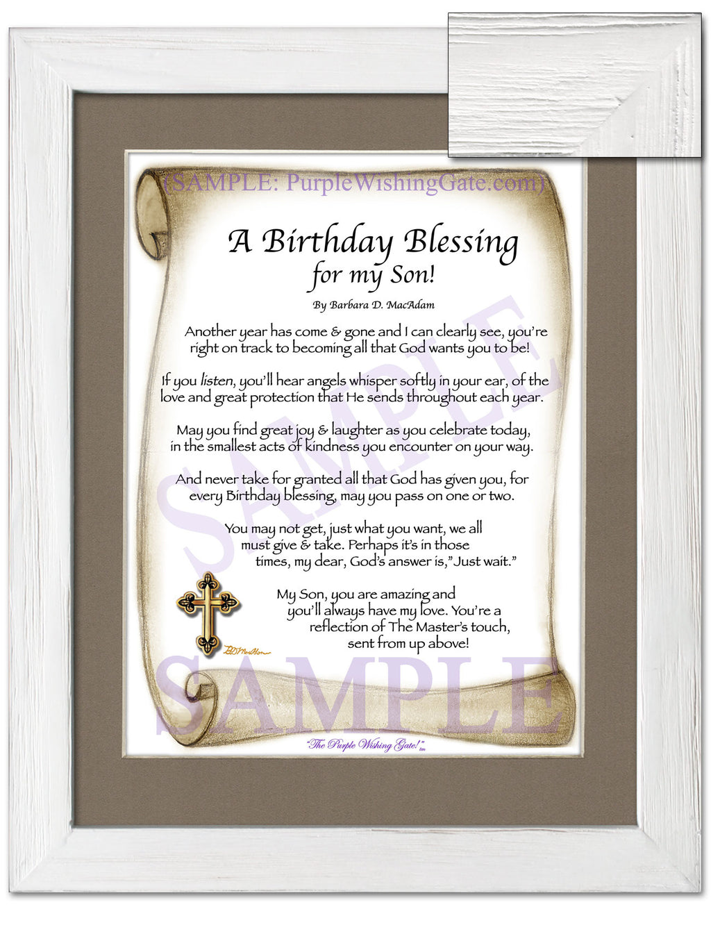 A Birthday Blessing for my Son: Sepia Scroll / 8x10 / 8x10 White Wash
