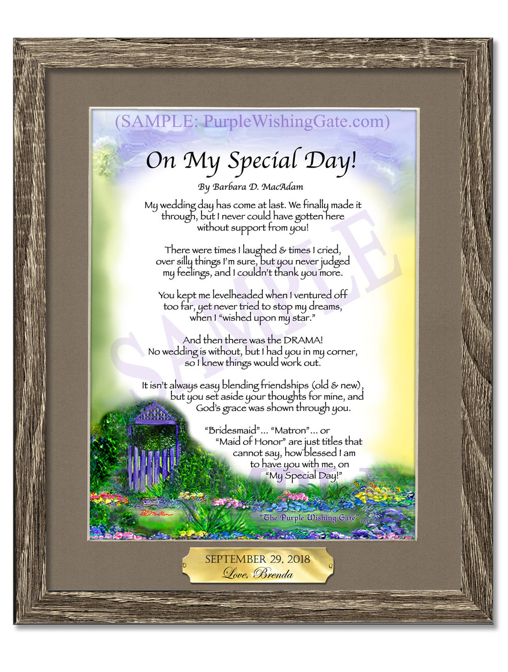 On My Special Day | Bridal Party Gift: Purple Wishing Gate / 8x10 w/Nameplate / 8x10 Birchwood
