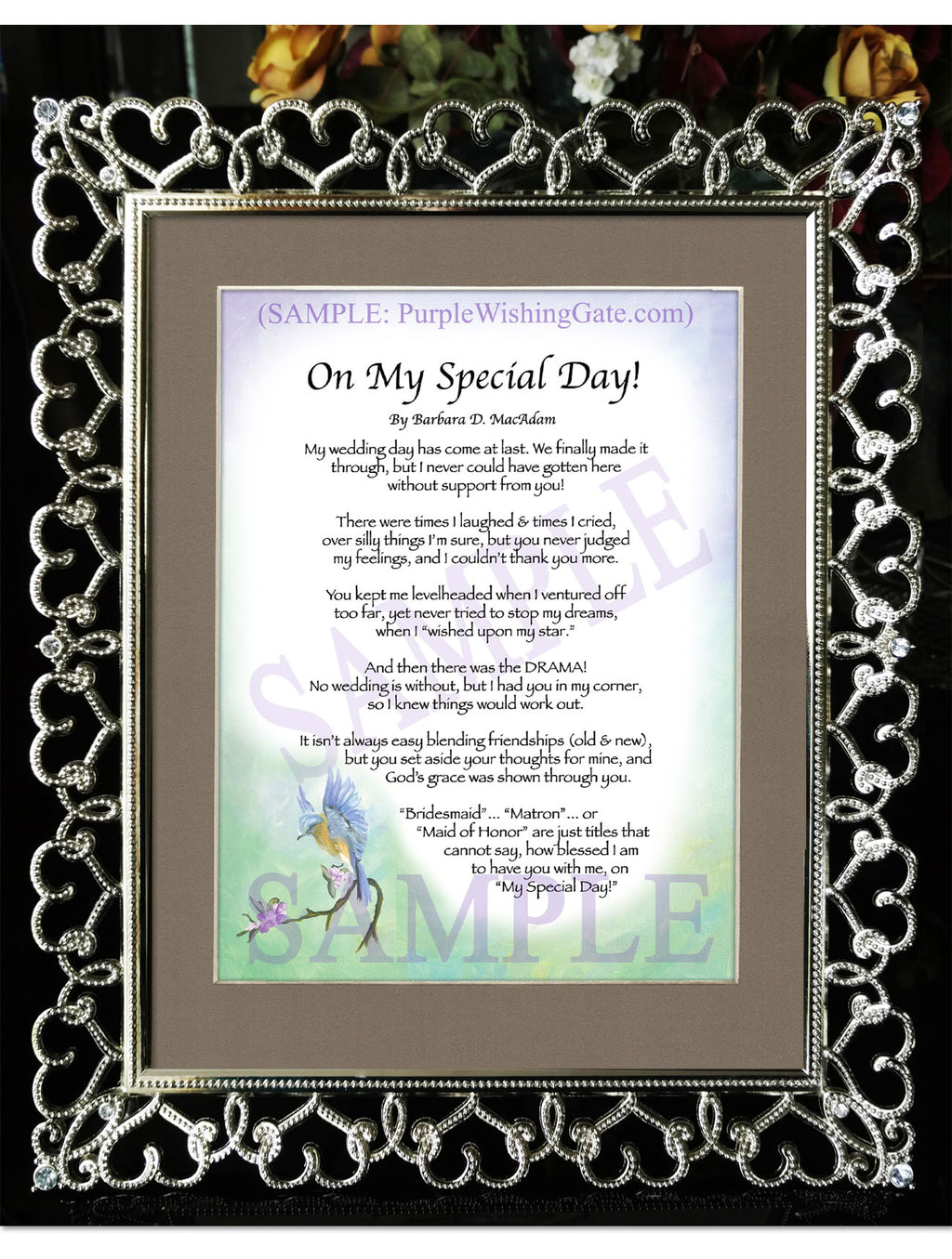 On My Special Day | Bridal Party Gift: Bluebird / 8x10 / 8x10 Crystal-Silver Hearts
