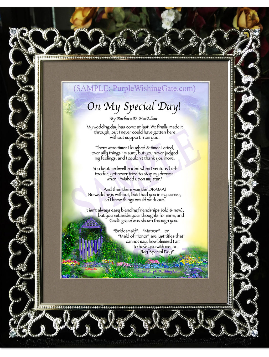On My Special Day | Bridal Party Gift: Purple Wishing Gate / 8x10 / 8x10 Crystal-Silver Hearts
