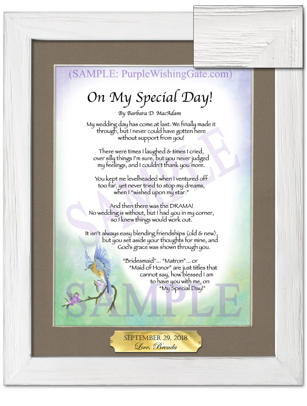 On My Special Day | Bridal Party Gift: Bluebird / 8x10 w/Nameplate / 8x10 White Wash
