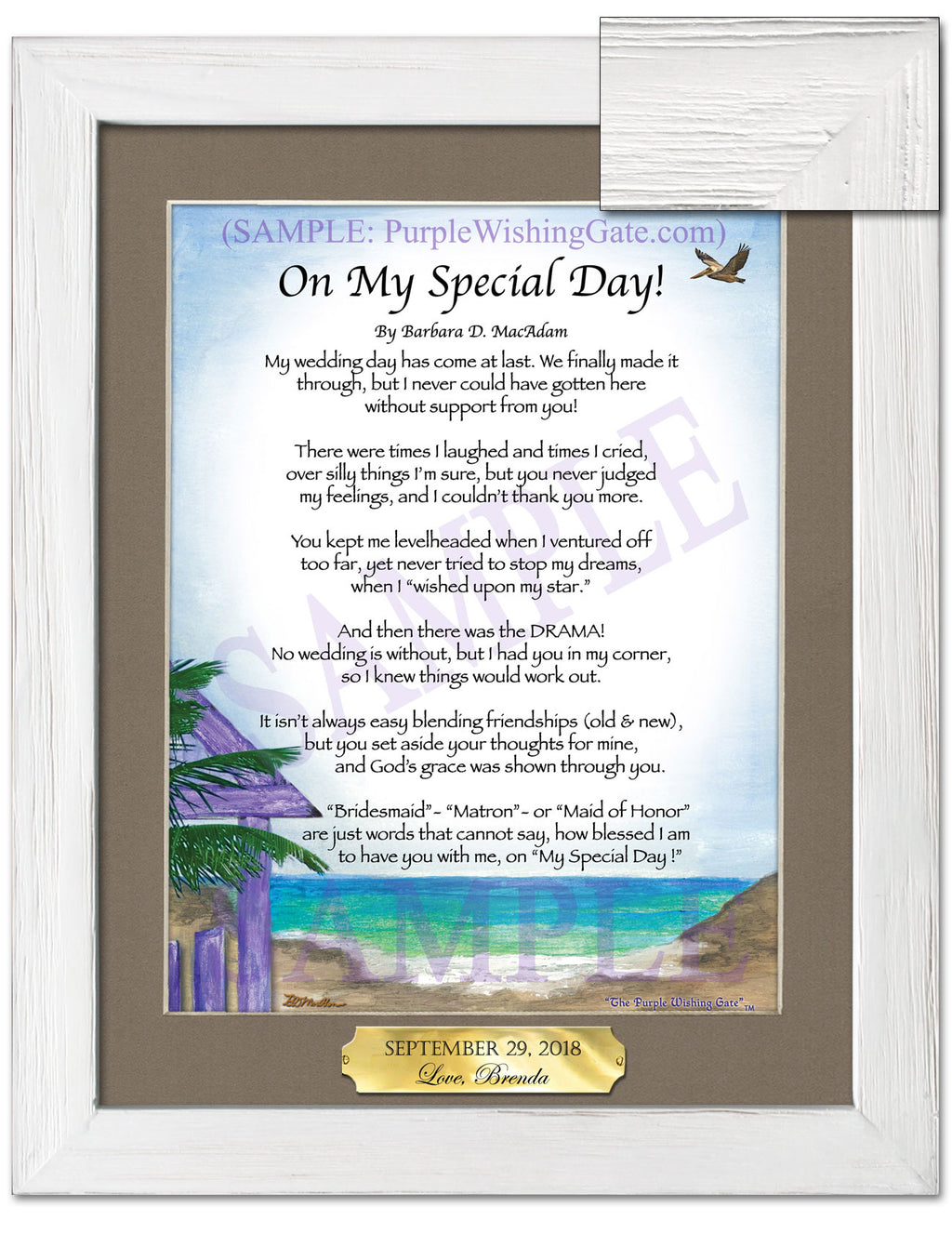 On My Special Day | Bridal Party Gift: Paradise Cove / 8x10 w/Nameplate / 8x10 White Wash
