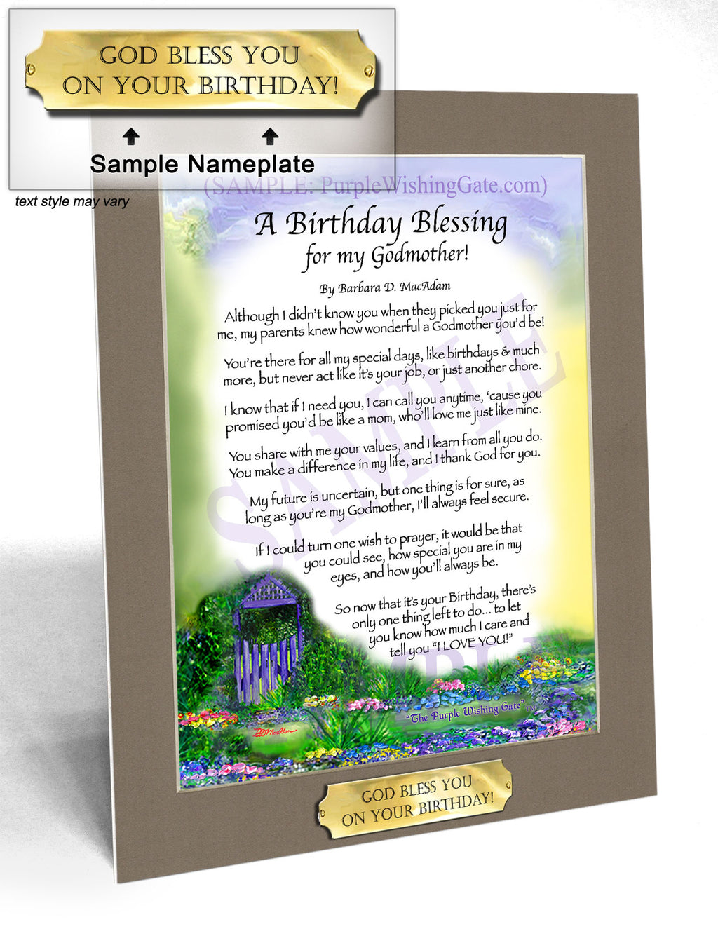 A Birthday Blessing for my Godmother: Purple Wishing Gate / 8x10 w/Nameplate
