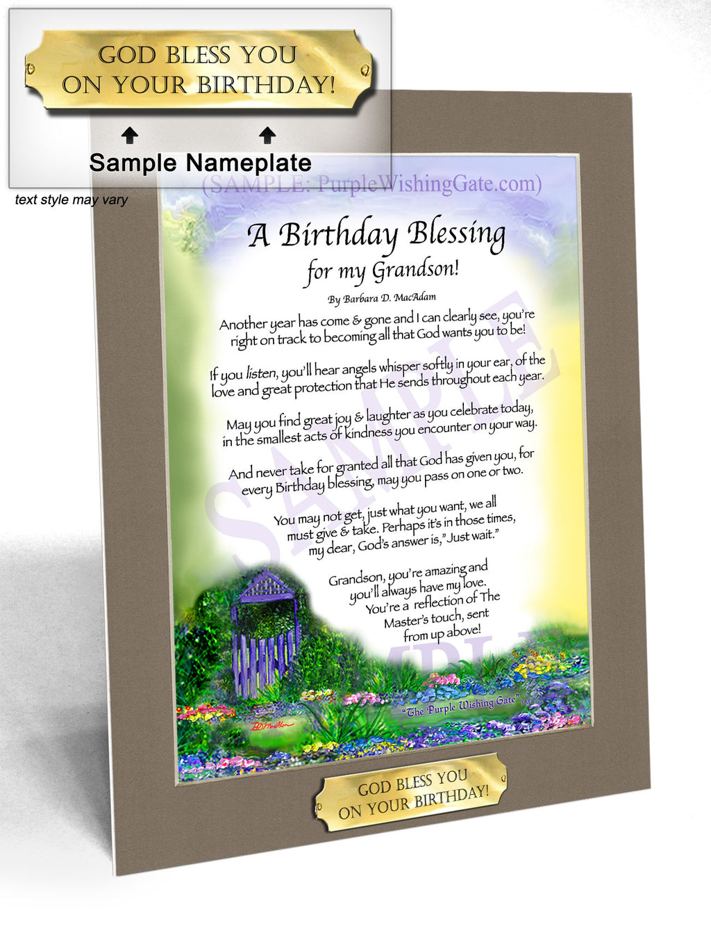A Birthday Blessing for my Grandson: Purple Wishing Gate / 8x10 w/Nameplate
