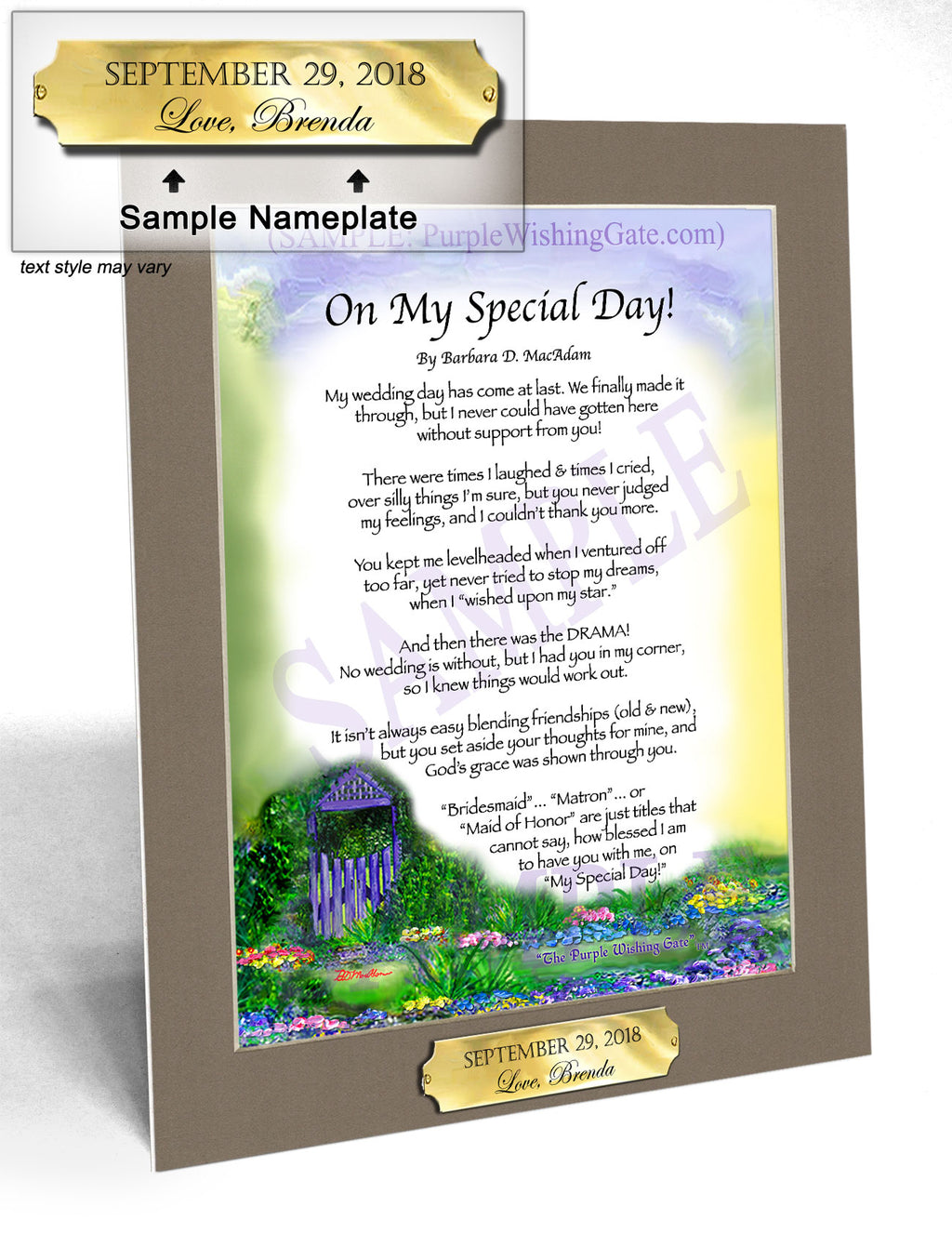On My Special Day | Bridal Party Gift: Purple Wishing Gate / 8x10 w/Nameplate
