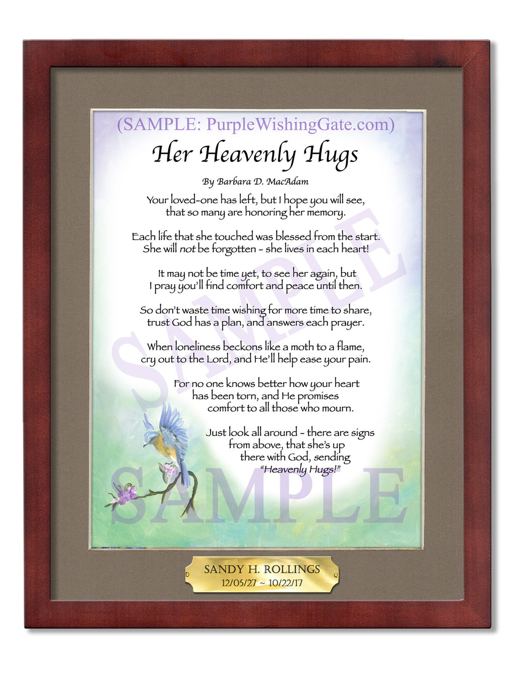 Her Heavenly Hugs: Bluebird / 8x10 w/Nameplate / 8x10 Classic Walnut
