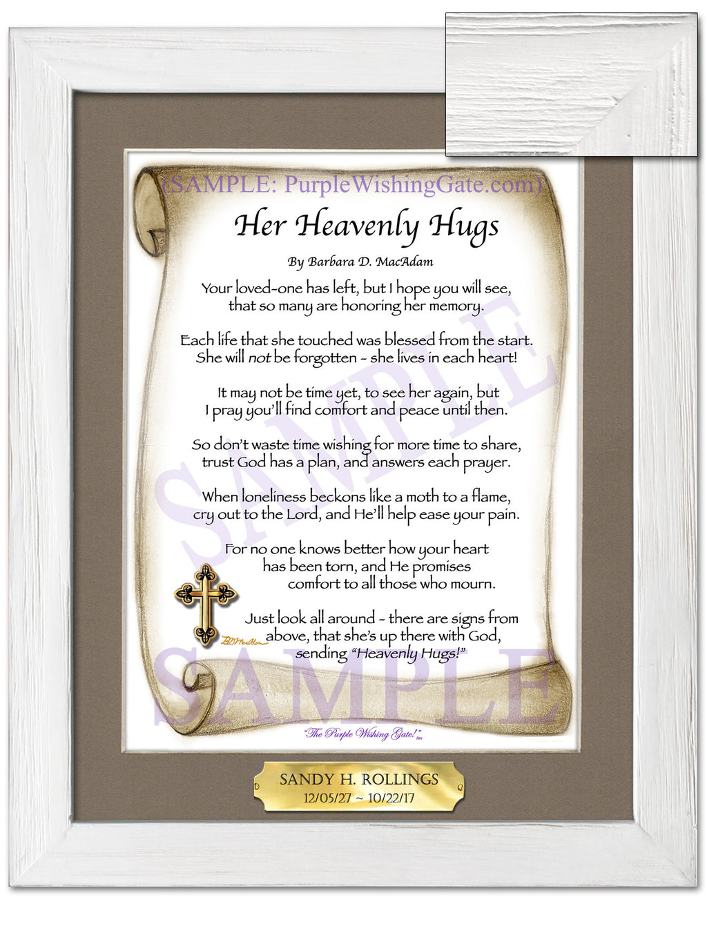 Her Heavenly Hugs: Sepia Scroll / 8x10 w/Nameplate / 8x10 White Wash
