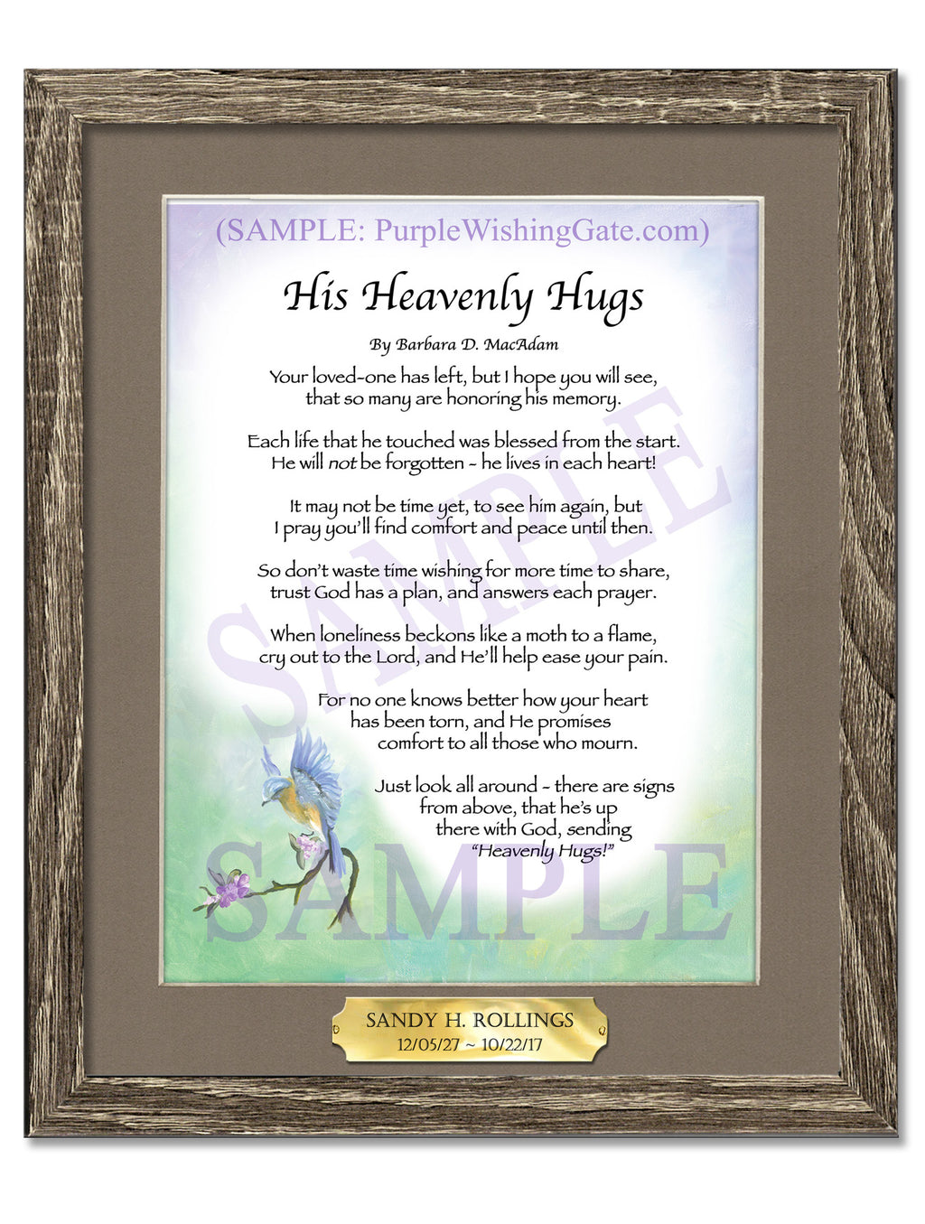 His Heavenly Hugs: Bluebird / 8x10 w/Nameplate / 8x10 Birchwood
