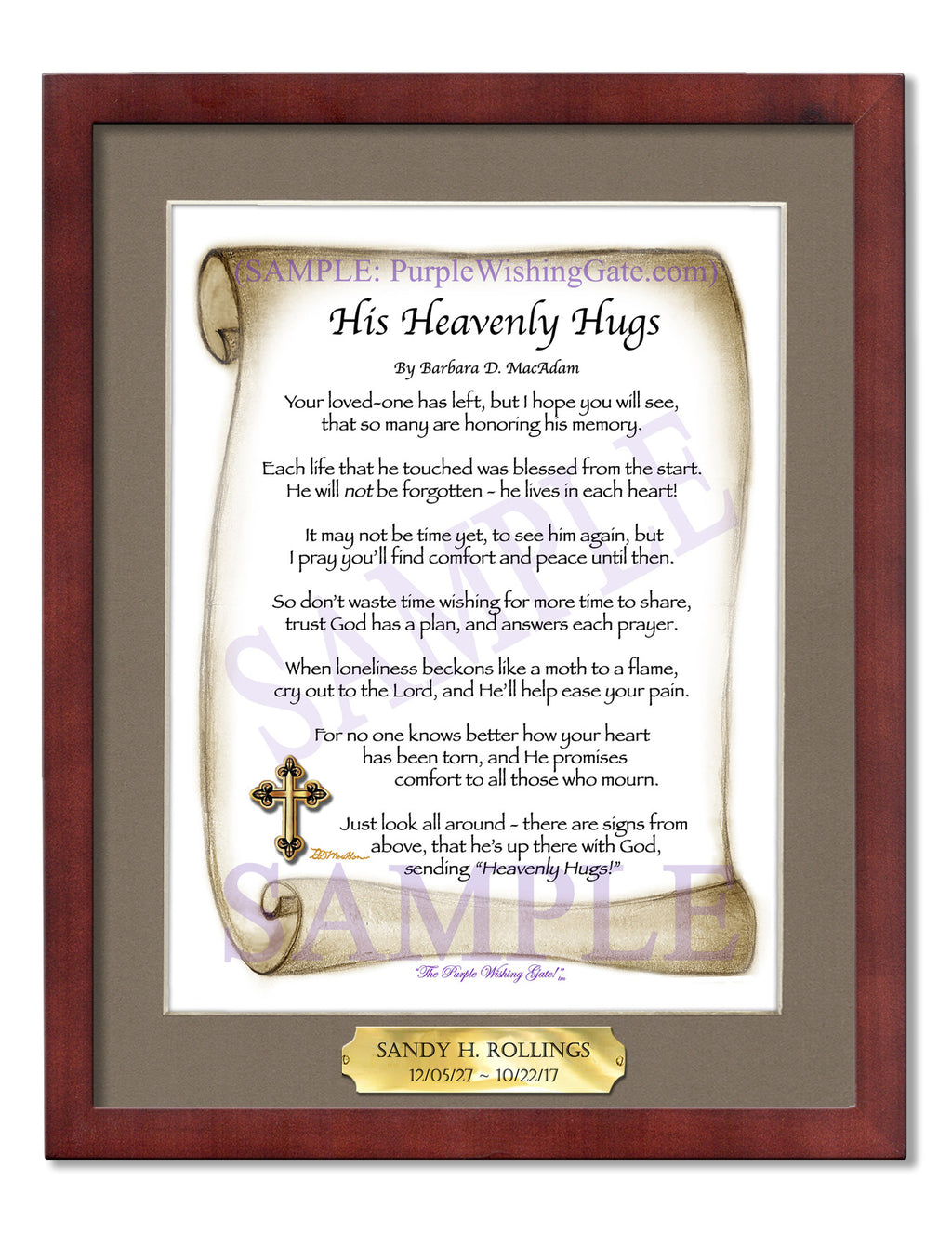 His Heavenly Hugs: Sepia Scroll / 8x10 w/Nameplate / 8x10 Classic Walnut
