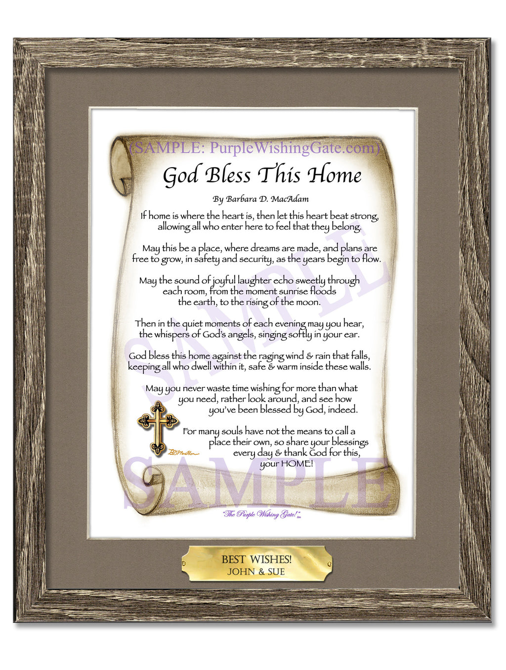 God Bless This Home: Sepia Scroll / 8x10 w/Nameplate / 8x10 Birchwood
