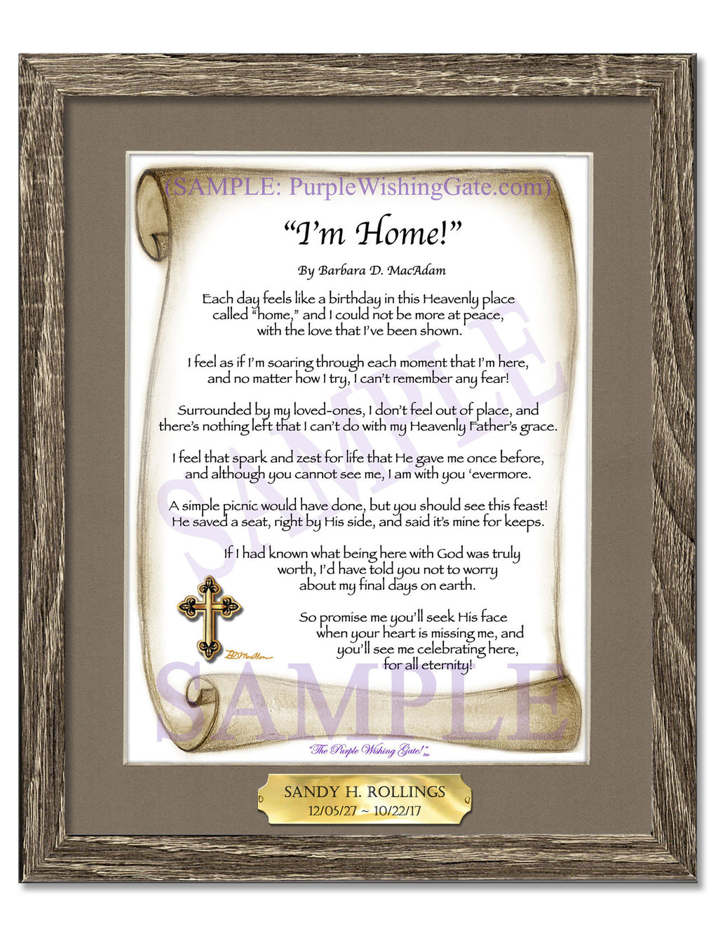 I'm Home: Sepia Scroll / 8x10 w/Nameplate / 8x10 Birchwood
