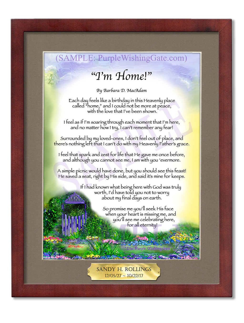 I'm Home: Purple Wishing Gate / 8x10 w/Nameplate / 8x10 Classic Walnut
