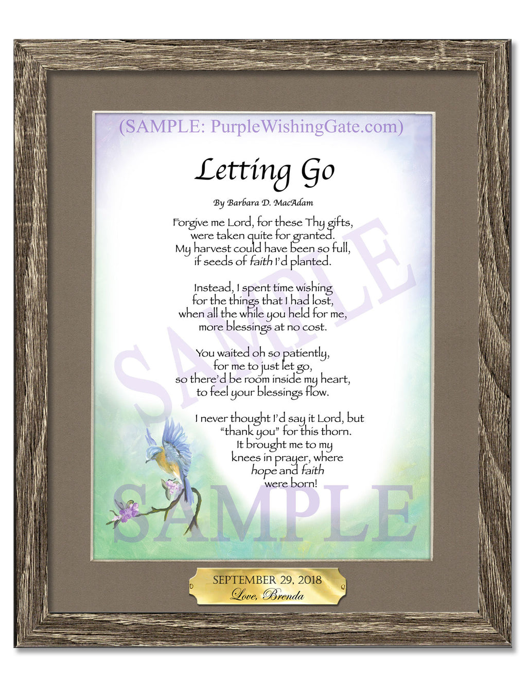 Letting Go: Bluebird / 8x10 w/Nameplate / 8x10 Birchwood
