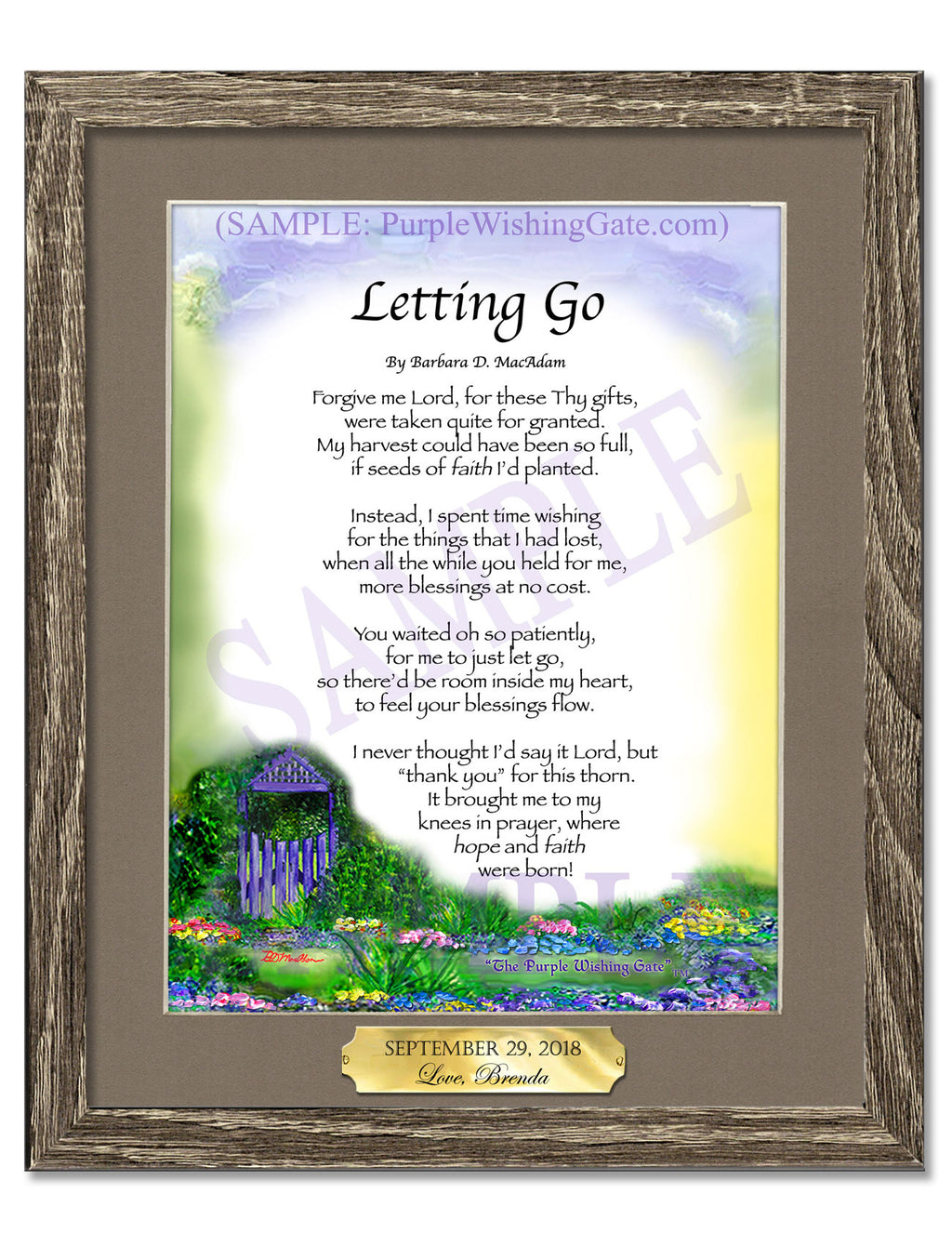 Letting Go: Purple Wishing Gate / 8x10 w/Nameplate / 8x10 Birchwood

