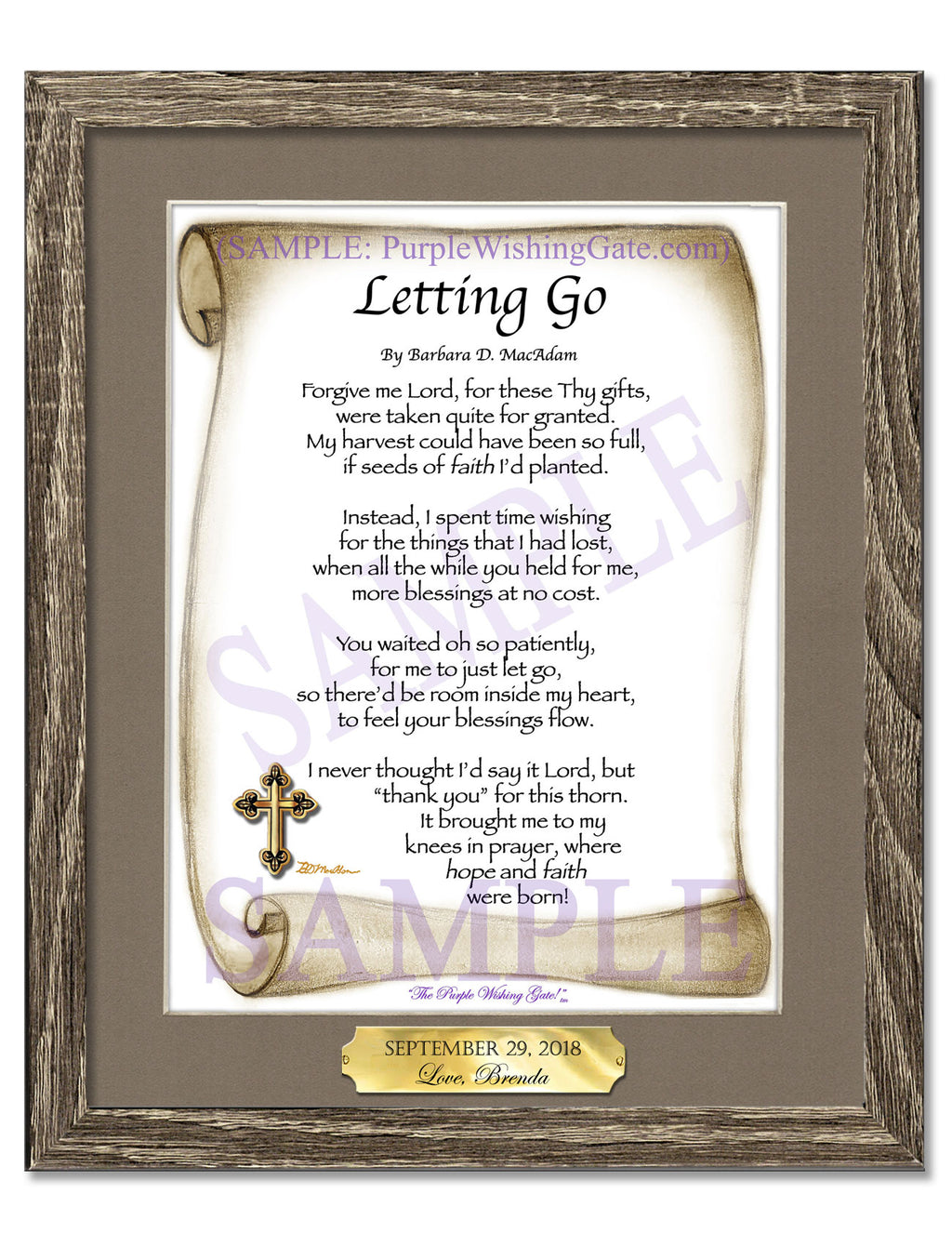 Letting Go: Sepia Scroll / 8x10 w/Nameplate / 8x10 Birchwood
