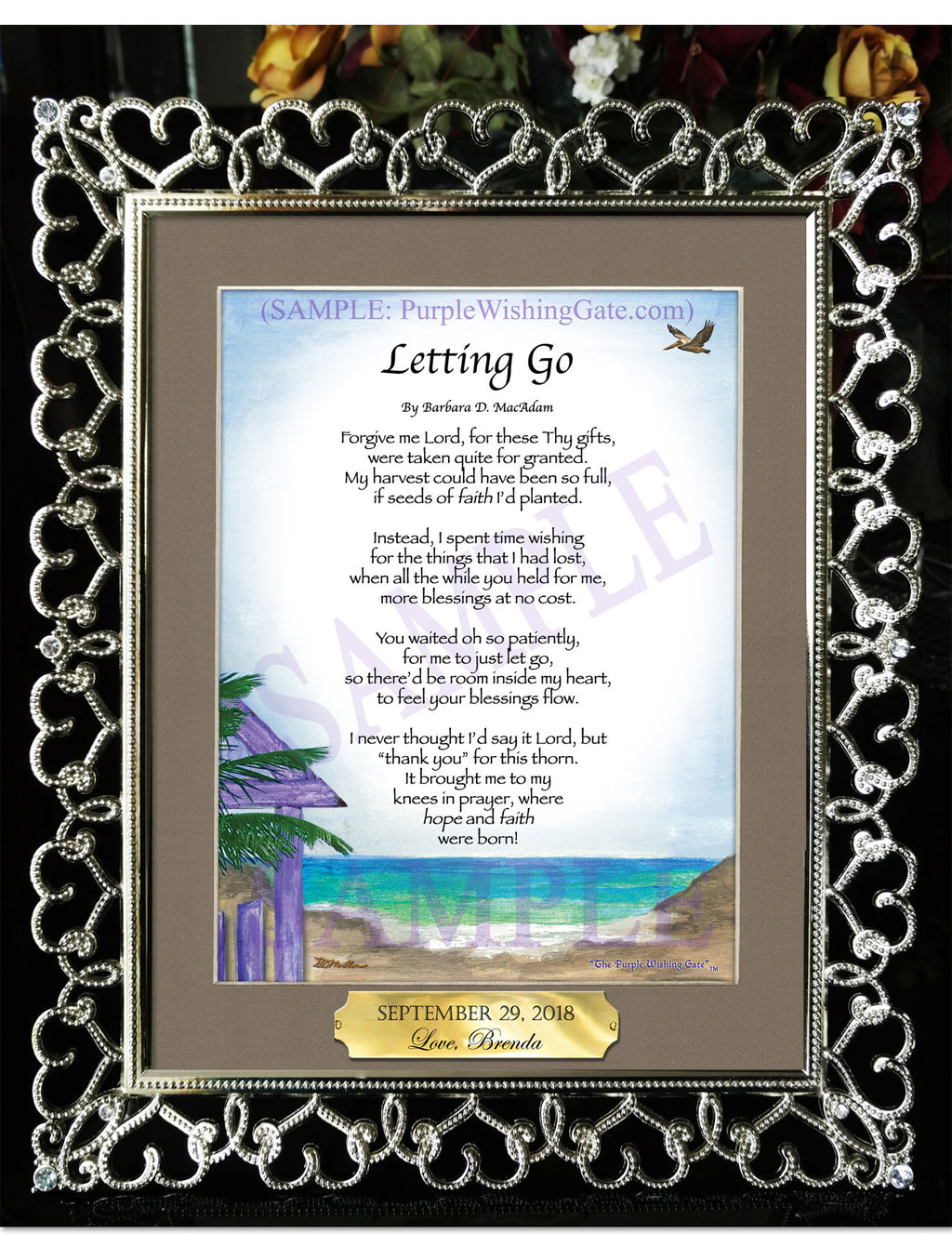 Letting Go: Paradise Cove / 8x10 w/Nameplate / 8x10 Crystal-Silver Hearts

