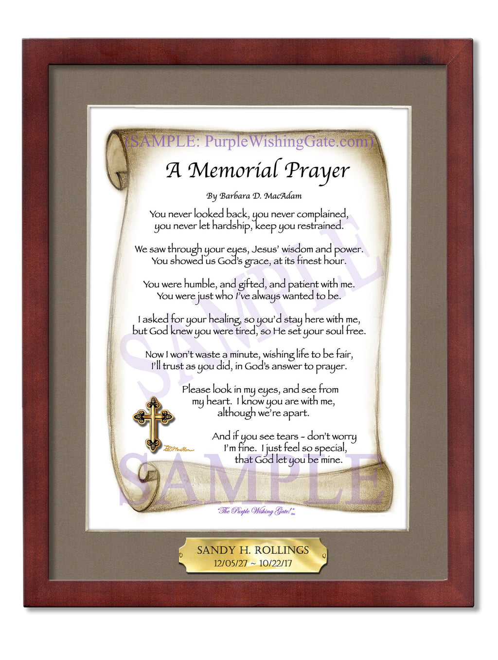 A Memorial Prayer: Sepia Scroll / 8x10 w/Nameplate / 8x10 Classic Walnut
