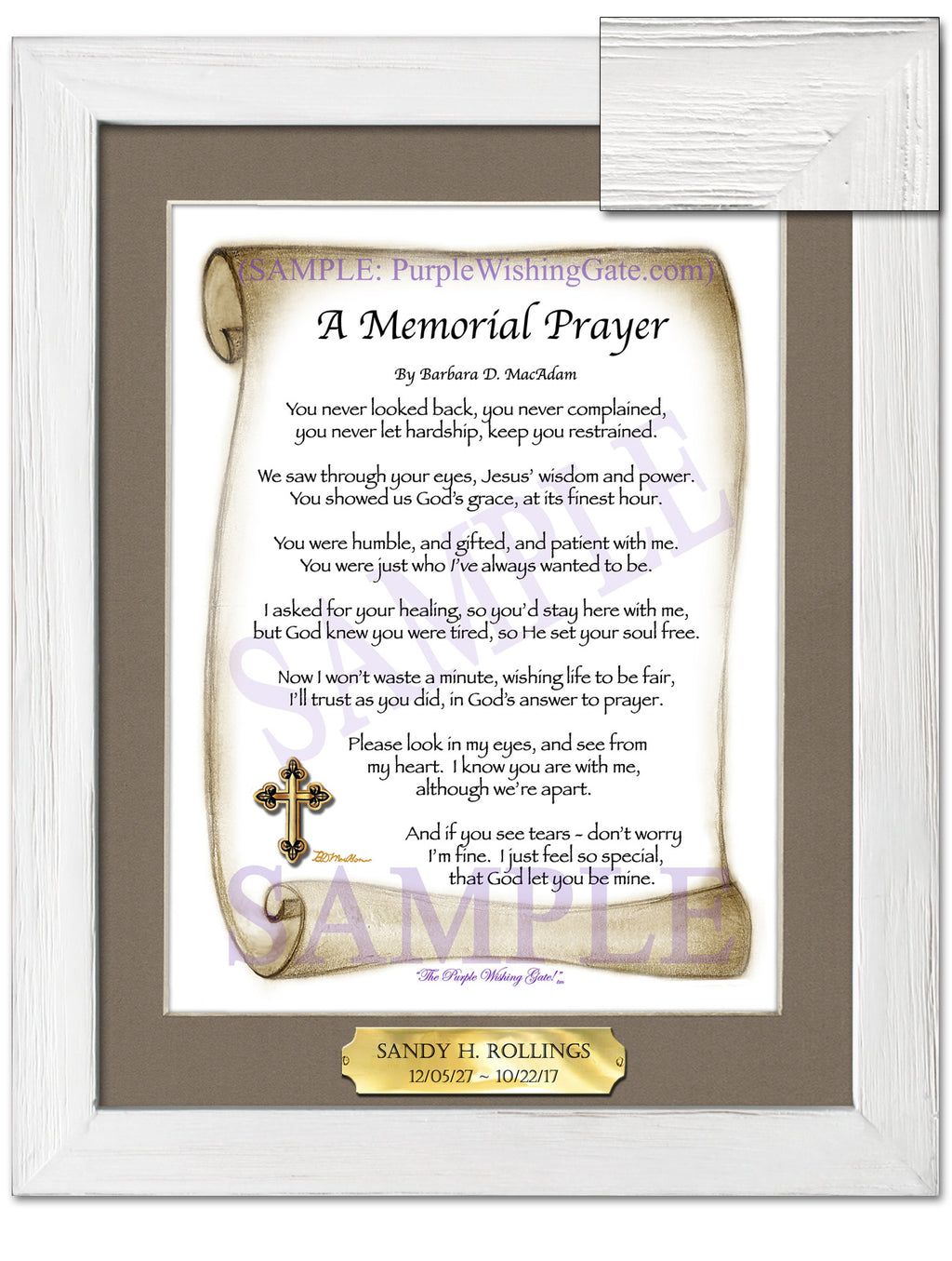 A Memorial Prayer: Sepia Scroll / 8x10 w/Nameplate / 8x10 White Wash
