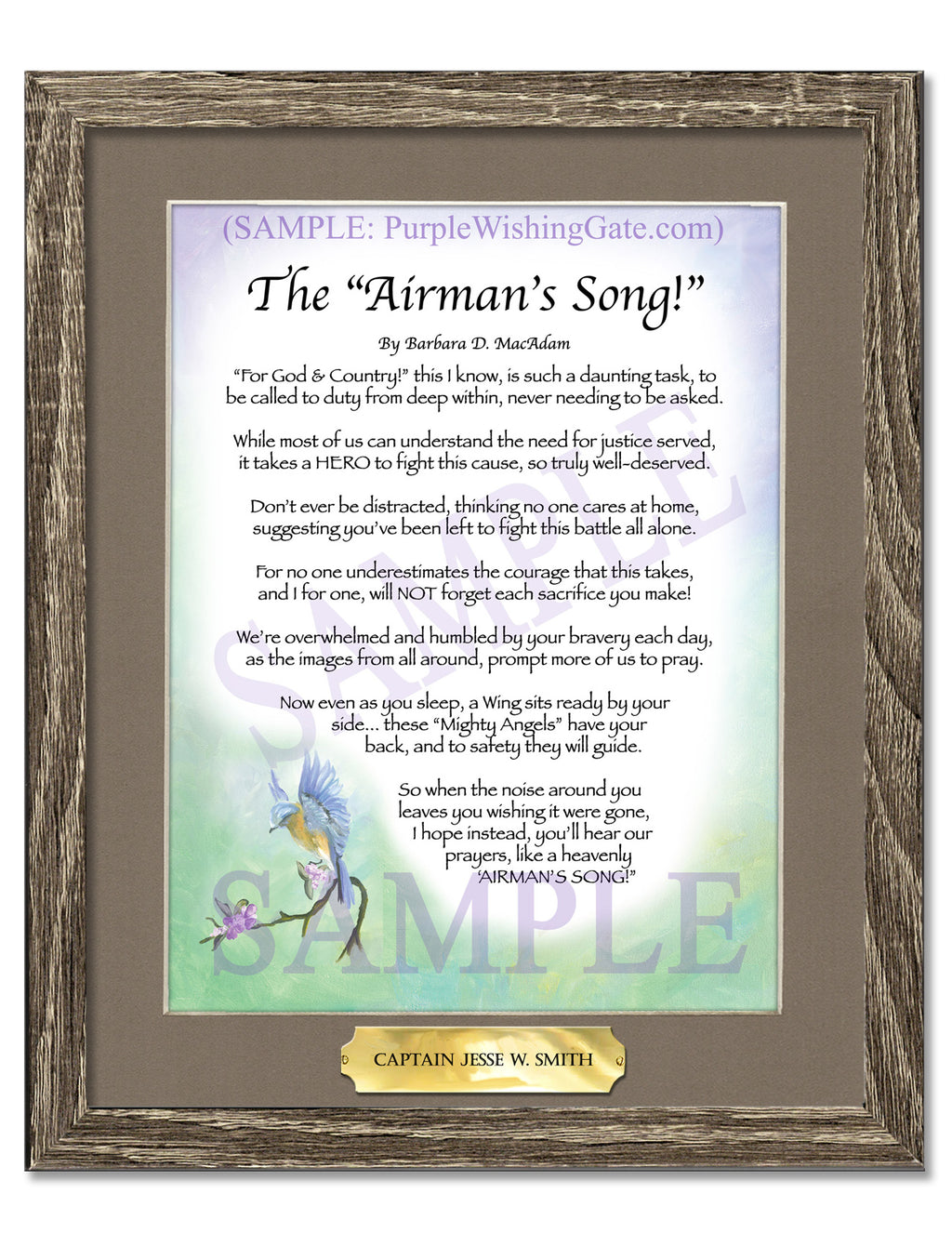 The Airman's Song: Bluebird / 8x10 w/Nameplate / 8x10 Birchwood
