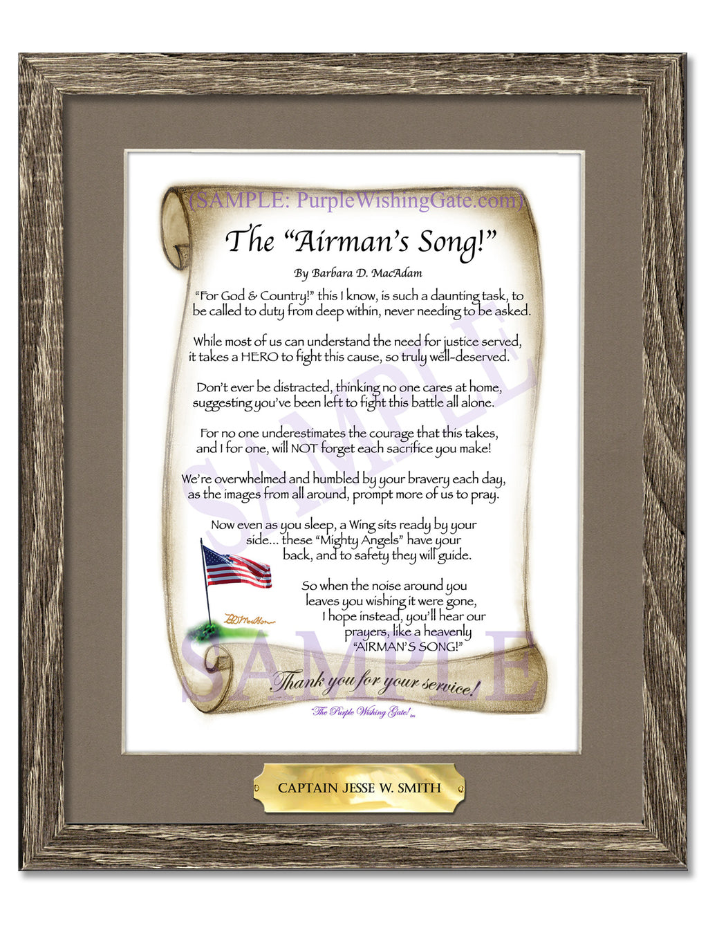 The Airman's Song: Patriotic Scroll / 8x10 w/Nameplate / 8x10 Birchwood
