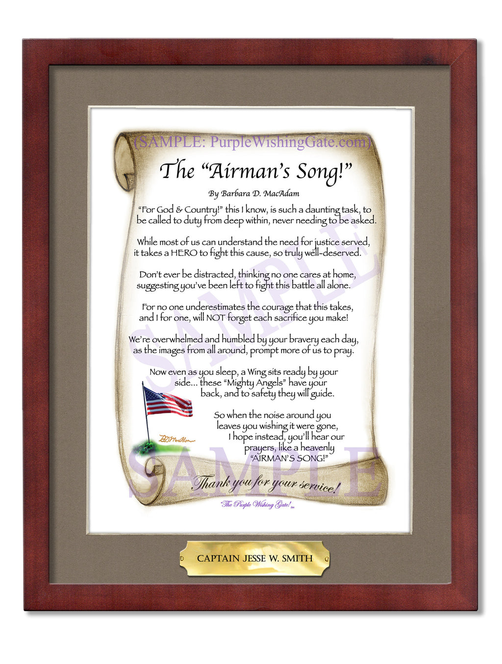 The Airman's Song: Patriotic Scroll / 8x10 w/Nameplate / 8x10 Classic Walnut
