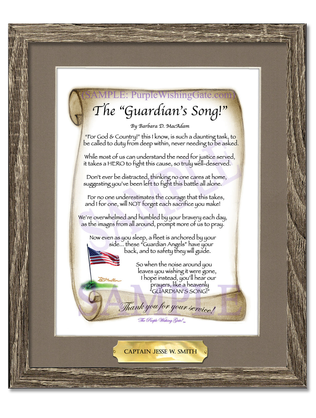 The Guardian's Song: Patriotic Scroll / 8x10 w/Nameplate / 8x10 Birchwood
